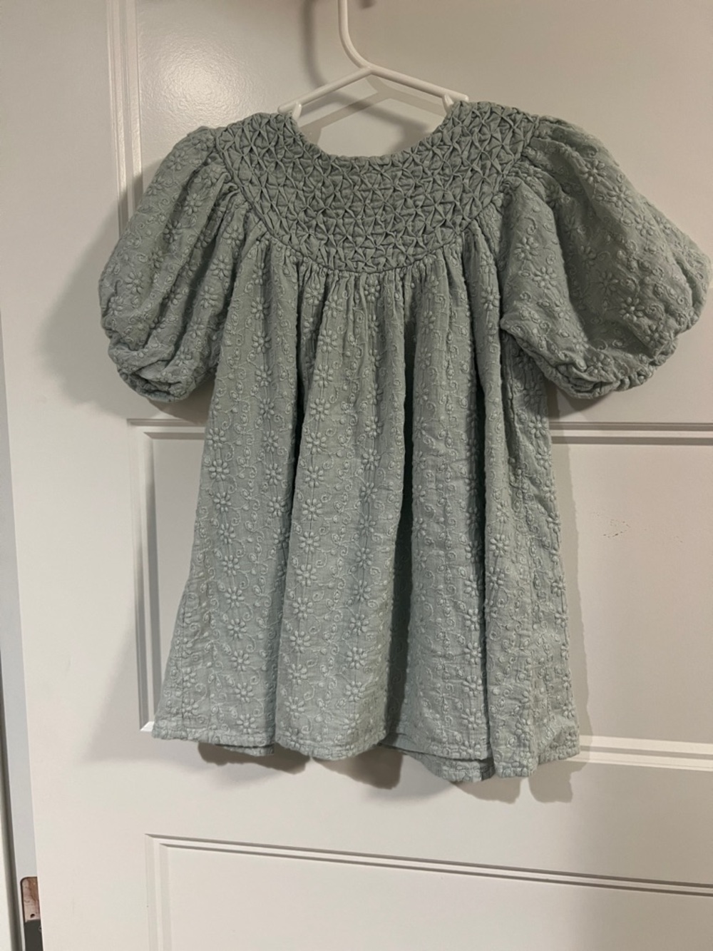Zara Sage Green Smocked Yoke Puff Sleeve Dress